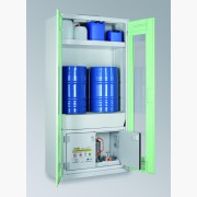 Chemikalienschrank (Plexiglastüren) für zwei 60 l Fässer mit Sicherheitsbox 30 M
